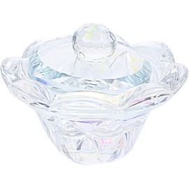 Vaso de Cristal para Uñas con Tapa, Copa Grande para Líquidos de Manicura 1 Pieza, Color Iridiscente, Uso en Salón o Casa, para Mezclar Polvo y Monómero