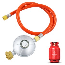 CLIUNT Gas Pressure Regulator 50 mbar, 150 cm Gas Hose, Pressure Regulator Set, Gas Regulator, Screw Connections 1/4 Inch Left, Gas Low Pressure Regulator for Gas Barbecues for Camping, Picnics,