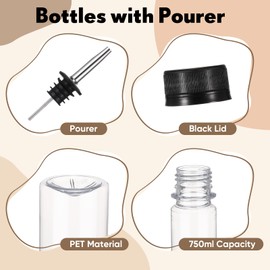 RimCereal 4 Pack 25 oz Plastic Long Neck Bottles with Stainless Steel Pourer and Caps Alcohol Juice Liquor Pour Bottles Syrup Leakproof Tapered Spout Container for Home Use Bartending Supplies