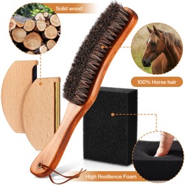 4 Pcs Horsehair Felt Hat Brush Kit with Cleaning Sponge Cowboy Clean Hat Wood Fedora Hat Cleaning Set Baseball Cap Lint Brush Remove Dust for Hair Furniture Suits Clothes(Style C)