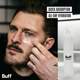 Men's Daily Face Moisturiser with Hyaluronic Acid | Buff Co Hydrating Facial Cream for Men | Non-Greasy Skin Care for Dry & Normal Skin | Soothing Formula for Daily Use | 50ml or 1.7fl. oz.