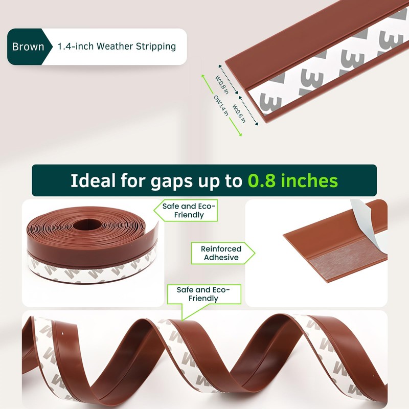 1.4in Brown Weather Stripping Door Seal – Heavy-Duty Silicone, Strong