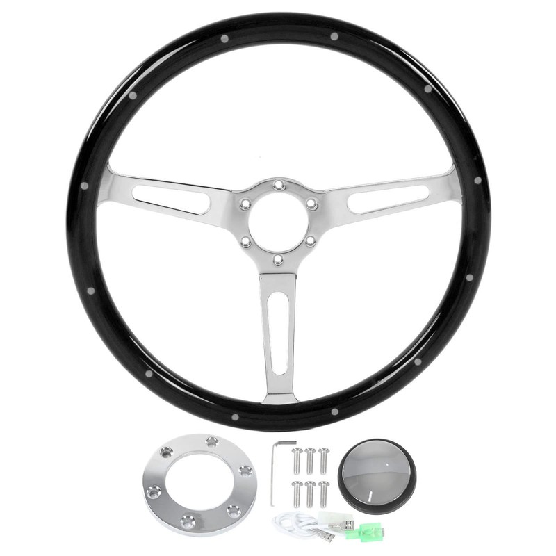 DAUERHAFT Retro Steering Wheel, 6 Hole 3 Spoke Riveted Wood