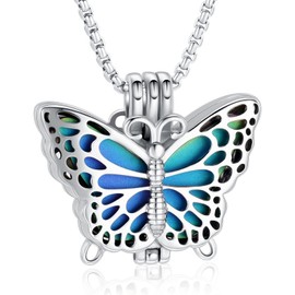 Oinsi Butterfly Cremation Jewelry For Ashes For Women Stainless Steel Memorial Locket Necklace Pet Keepsake Pendant Jewelry Fashion Necklace, Metal, No Gemstone