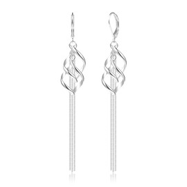 ALEXCRAFT 925 Sterling Silver Long Hanging Earrings, 925 Sterling Silver Drop Earrings Hypoallergenic Crooked Leaf Drop Dangle Earrings Long Snake Chain Tassel Earrings for Women, Silver