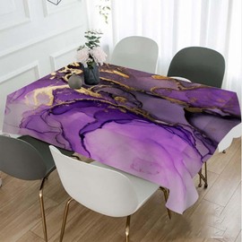 TKS MITLAN Purple Ink Gold Powder Decorative Rectangle Tablecloth Ripple Textures Creative Art Polyester Table Cloths Kitchen Table Cover for Dining BBQ Picnic Coffee Table 60 x 84 Inch 6-8 Seats