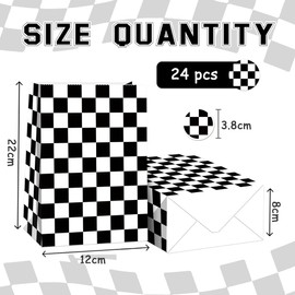 24 Pack Race Car Party Favor Bags with Stickers Race Car Goodie Bags Black and White Checkered Gift Bags Racing Birthday Party Bags Checkered Flag Party Supplies