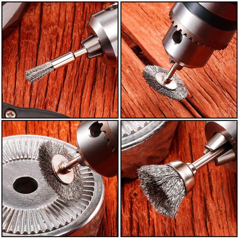 60pcs Stainless Steel Wire Brushes Wheel Cup Pen Cleaning Brush