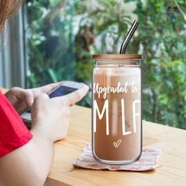 New Mom Glass Cup Gifts for Women, Pregnancy Glass Cup Gifts for Expecting Mom, First Time Mom Gifts, Mom to Be Glass Gifts for 1st Time Mom, Postpartum Glass Cup Gifts for Mom Glass Cup w/Lid & Straw