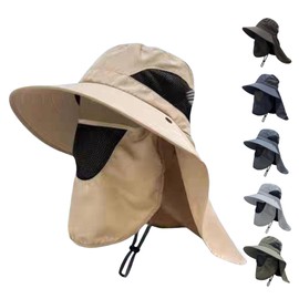 KakiKhaki Sun Visor Safari Hat, UV Protection, Sun Shade Cover, UPF50+, Pollen Fever, Wide Brim, Large Size, Breathable, Windproof, Sun Protection, UV Protection, Foldable, Includes Chin Strap, Unisex