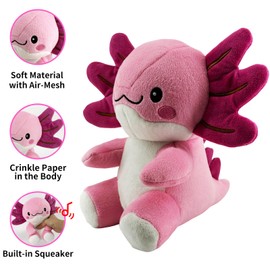 Blnboimrun Squeaky Dog Toys for Aggressive Chewers, Interactive Puppy Toys with Squeaker & Crinkle Paper, Double Layer Durable Plush Axolotl for Small Medium Large Dogs Indoor Outdoor Play