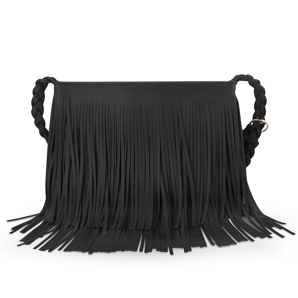 AdiStylinno Tassel Crossbody Bag Damen, PU Leder Fringe Boho Umhängetasche,