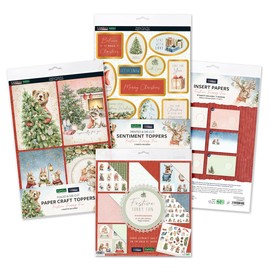 Katy Sue Festive Furry Fun Bundle. Contains Festive Furry Fun 8 x 8 Inch Premium Paper, Insert Papers, Foiled Paper Craft Toppers & Foiled Sentiment Toppers for Christmas Card Making Supplies