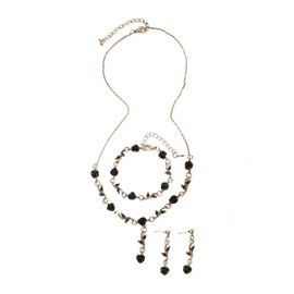 Caiyao Lily of The Valley Rose Flower Leaf Necklace Drop Dangle Earring Bracelet Set for Women Mom Friend Mother Vintage Tassel Chain Necklace Bride Wedding Spring Summer Jewelry Gift-H Black