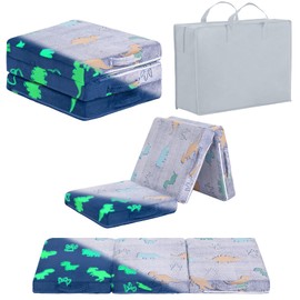 Givjoy Foldable Floor Mattress for Kids, Glow in The Dark Toddler Washable Tri Folding Floor Nap Mat for Sleeping Daycare, Child Trifold Futon Sofa Bed with Storage Bag for Girls and Boys
