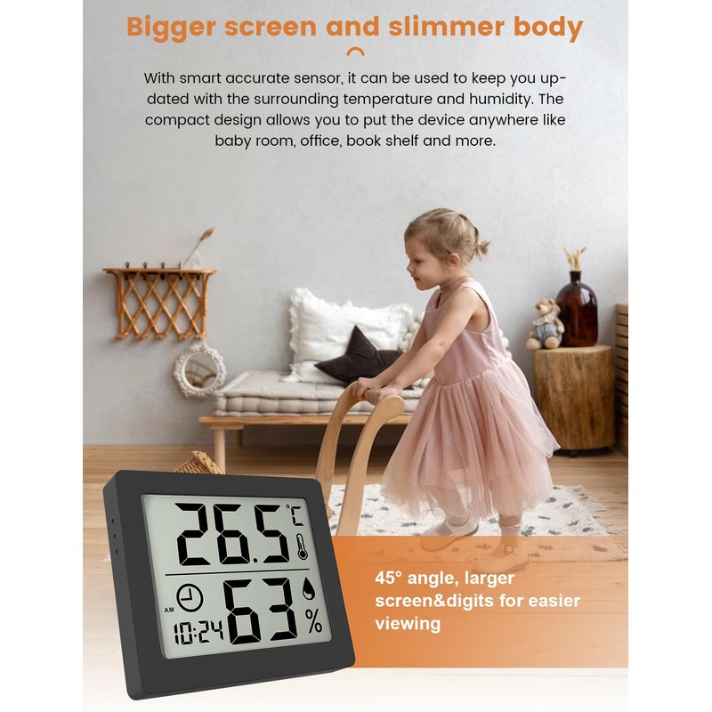 Digital Thermo-Hygrometer Indoor Thermometer Hygrometer Temeo Hygro Indicator 3.1 Inch