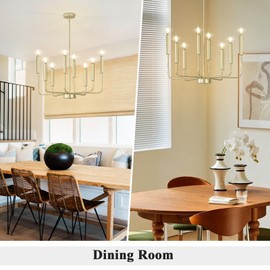 Qamra Modern Farmhouse Gold Chandelier for Dining Room, 8-Light Rustic Candle Chandelier Light Fixture, Industrial Hanging Chandeliers Lighting for Living Room, Kitchen, Staircase, Entryway, Foyer