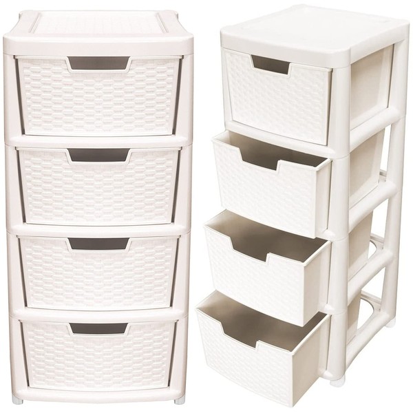 Rattan Cream Large 4 Drawer Plastic Modular Storage Tower Perfect for Home, Schools, Offices Storage Solution (1)