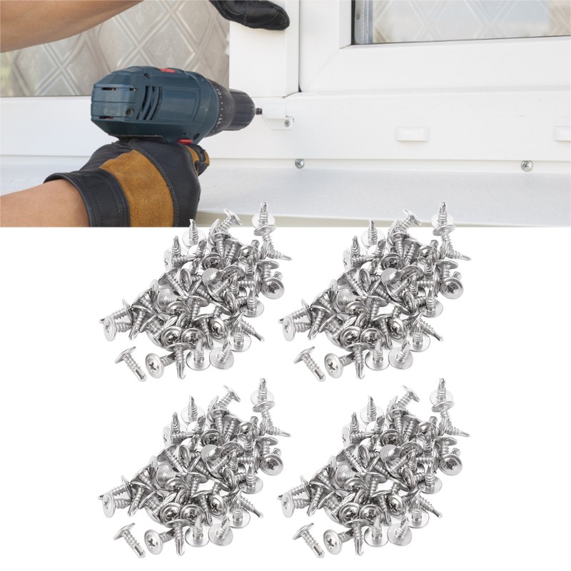 200Pcs Self Drilling Screw M4.2x13 Round Washer Head Stainless Steel