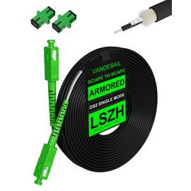 VANDESAIL 75M/246ft SC/APC Fiber Optic Internet Cable 100ft, Outdoor Armored SC/APC Fiber Patch Cable, SC to SC Single-Mode OS2 Fiber Jumper SIMPLEX with 2 Couplers, LSZH Black