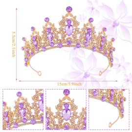 Gold Purple Rhinestone Princess Crown Headband Hair Hoops Hair Accessories Bridal Hairbands Tiara Party Headwear Wedding for Bride, Bridesmaid, Princess, Girl