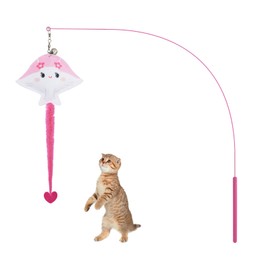 Andiker Cat Wand Toy, 35 in Long Flexible Stick with Cute Fish Shape Bell Wand Refill Cat Fishing Pole Toy Interactive Cat Toy for Indoor Cats Kittens to Pounce Chase Keep Fit (Pink)