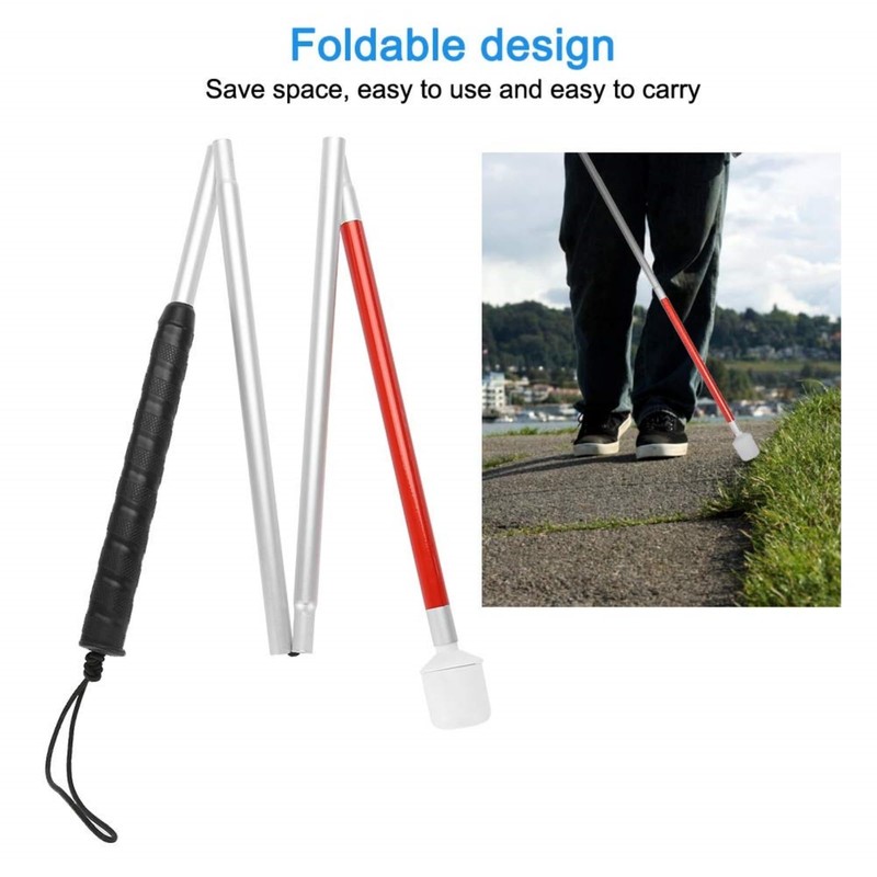 Blind Cane Stick - Mobility Reflective Red-White Foldable Walking Baston