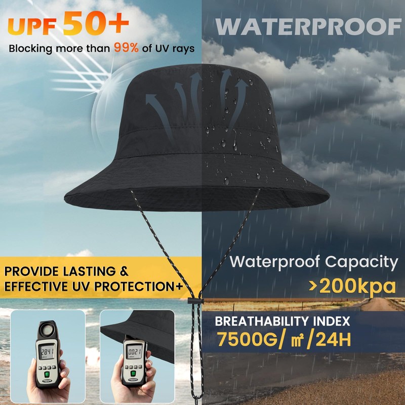 Waterproof Bucket Hat for Women Men Rain Hat Wide Brim