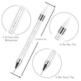 Kaychan1 Rhinestone Applicator Tool - Acrylic Handle Dual-Ended Wax Pen DIY Nail Art Tool with 4 Extra Wax Tips 1 Tweezer (White)