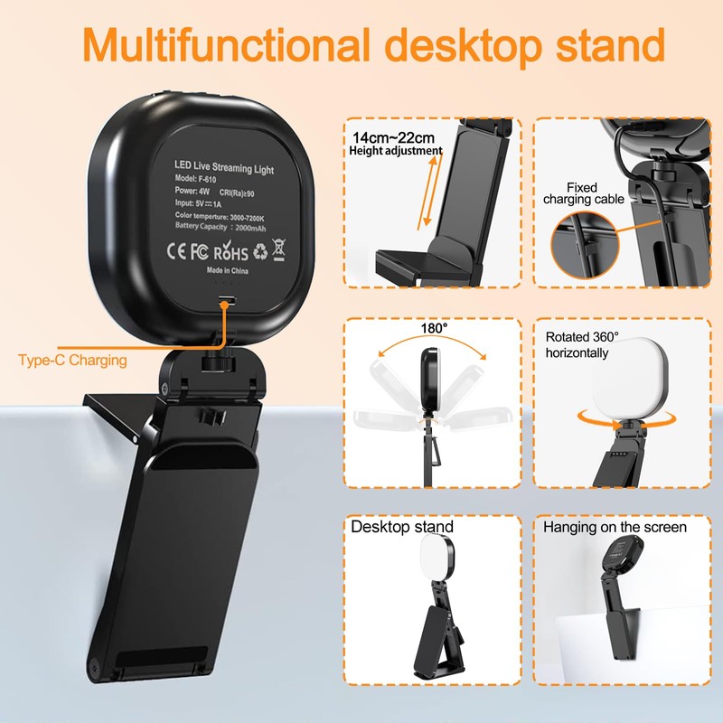 Desk Ring Light with Stand, Laptop Selfie Ring Light with