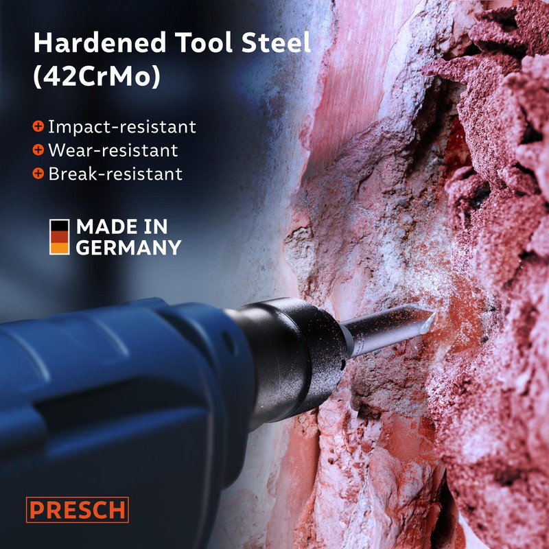 Presch SDS-Plus Pointed Chisel - Extremely Robust, Durable tip -