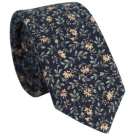 BELLUNO Corbata delgada floral para hombre, corbata de flores estampada para bodas, padrinos de boda, misiones, bailes, corbata delgada de algodón + caja de regalo, Navy Silte, Flaco