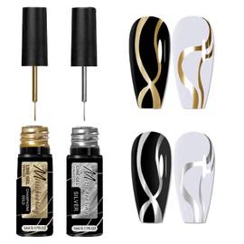Metallic Gel Liner Nail Polish Gold Silver Rose Gold Nail Gel Polish, French Tip Nail Polish Metal Mirror Effect Painted Drawing Nail Gel with Thin Brush in Bottle Manicure 3Pcs