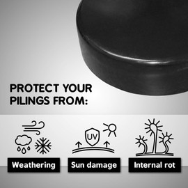 Marine Dock Piling Cap, Flat Top Design, Piling Cone, 100% Polyethylene Material, Lasts up to 10+ Years, Made in USA (Black 8")