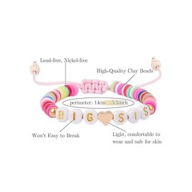 twinkle eye Big Sister Bracelet, Little Sister Gifts, Rainbow Beads Big Sis Bracelet Little Sister Bracelet Big Sister Announcement, Sister Charm Birthday Jewelry For Women - Clay BIG-SIS