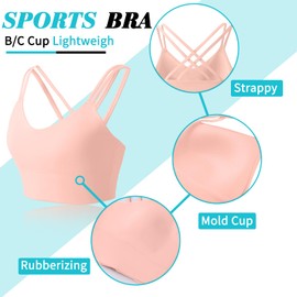 Attifall B/C Cups Low Impact Strappy Sports Bras for Women Longline Criss Cross Back Yoga Running Workout Bra Crop Tops(2203419 Rose Pink/M)