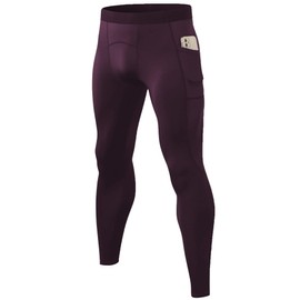 SPVISE Maroom Men's Compression Cool Pants Athletic Leggings with Pockets Football Baselayer Tights Cycling Exercise Pants Wine Red