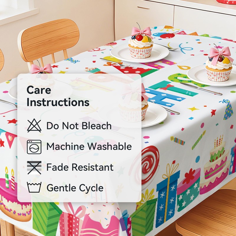 Birthday Gifts Cakes Washable Rectangle Table Cloth 60x120inch