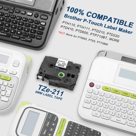 Label KINGDOM TZe-211 6mm Label Tape Replacement for Brother TZe211 TZ Tape 6mm 0.23 Laminated White 1/4 Inch Compatible with Brother P Touch Label Maker Tape PT-H110 PT-D210 PT-D220 PT-D400, 4-Pack