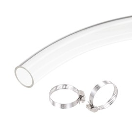 sourcing map PVC Clear Vinyl Hose, Plastic Pipe Air Water Hose with Clamps 25 mm (1 Inch) ID 30 mm (1 3/16 Inch) AD 3.3 ft