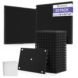 20 Pack Acoustic Foam Panels | 16" x 12" x 2" High Density Fire Resistant Egg Crate Foam | Double Sided Adhesive Tape | Sound Absorbing Noise Dampening Sound Proof Foam Panels For Walls