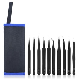 Precision Tweezers Set, 9 PCS Anti-Static ESD Tweezers Set for Modeling, Electronic Repair, Handicraft, Laboratory, Jewelry Manufacturing, Hobby with Storage Bag