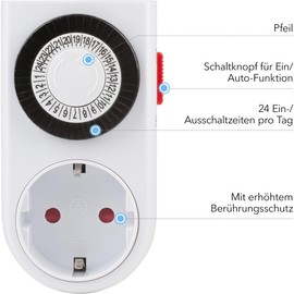 HBN Mechanische Zeitschaltuhr 2er Set Tageszeitschaltuhr Analoge Zeitschalt-Steckdose für Innenbereich 24-Stunden-Programm, 16A/3.680W, 30 Minuten Takt, Dauerbetrieb