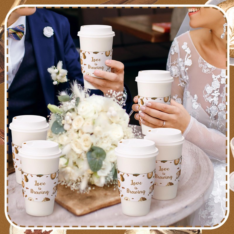 Jingmore 50 Pcs Coffee Bridal Shower Cup Sleeves Love Is