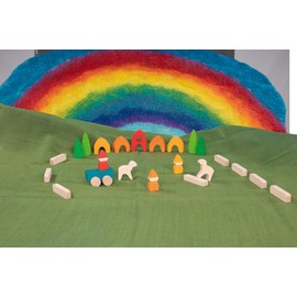 goki 58365 Building Blocks My Little Village Made of High-Quality Maple Wood Promotes Creativity and Fanatsy Harmonious Colour Design