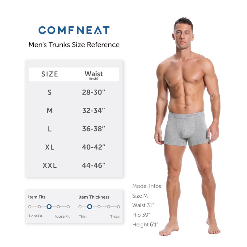 Comfneat Men's 6-Pack Trunks Cotton Spandex Underwear (Black 6-Pack, M)