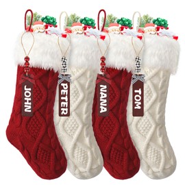 SOMYTING Pack of 4 Christmas Stockings Knitted Wool Christmas Stockings with Name Tags Christmas Socks Decoration Christmas Stockings for Christmas Party Christmas Decorations and Children's Gifts