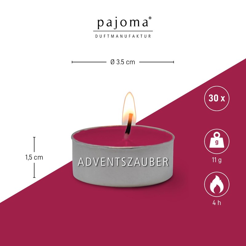 pajoma® Tea Lights Pack of 30, Advent Magic, Scented Tea