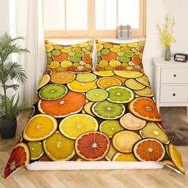 Juego de funda de edredón de frutas naranjas, tamaño individual, juego de ropa de cama de frutas deliciosas para niños, niñas, adolescentes, decoración de habitación, funda de edredón de frutas