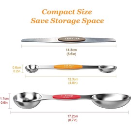 Magnetic Measuring Spoon Set of 7 Stainless Steel,Narrow Measuring Spoons fit in Spice Jars for Dry & Liquid Ingredients.